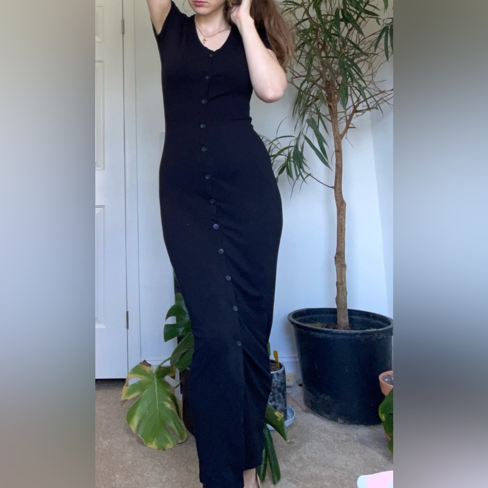 Cozy Black Button-Down Dress